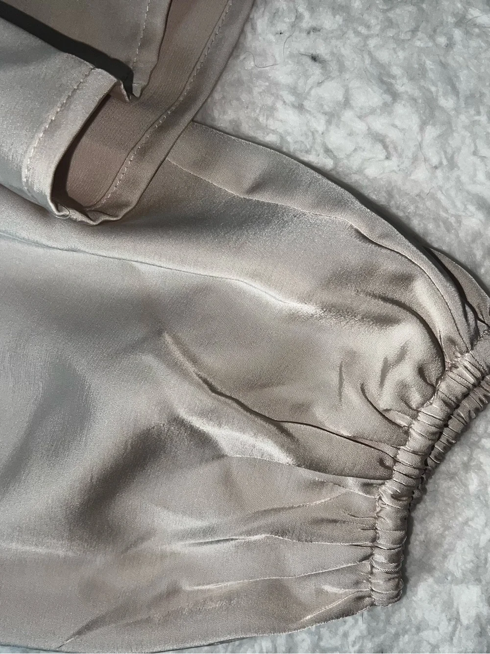 Light Beige  Satin Peplum Blouse - Women Tops